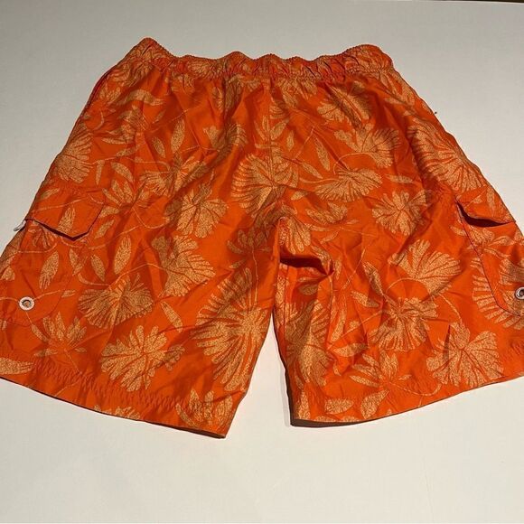 OP Men's Board Shorts Orange Leaf Pattern Size Medium(32-34) - Picture 2 of 8